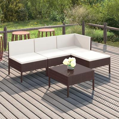 5-delige Loungeset met kussens poly rattan bruin