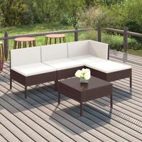 5-delige Loungeset met kussens poly rattan bruin - thumbnail