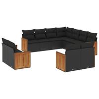 11-delige Loungeset met kussens poly rattan zwart - thumbnail