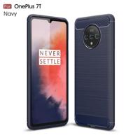 Voor Oneplus 7T geborsteld textuur koolstofvezel TPU case (marineblauw) - thumbnail