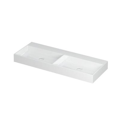 INK United Wastafel Porselein Dubbel Zonder Kraangat incl. Porseleinen Click Plug en Verborgen Overloop Systeem - 1200x450x110 mm - Glans Wit