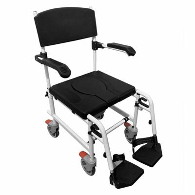 Douche- / Toiletstoel met 4 geremde Wielen | MultiMotion | Verstelbare beensteunen | Opklapbare armleuningen | Wit met Zwart | 10070001 Douche- / Toiletstoel met 4 geremde Wielen | MultiMotion | Verstelbare beensteunen | Opklapbare armleuningen | Wit met Zwart | 10070001