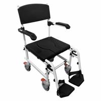 Douche- / Toiletstoel met 4 geremde Wielen | MultiMotion | Verstelbare beensteunen | Opklapbare armleuningen | Wit met Zwart | 10070001 - thumbnail