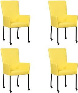 Set van 4 Felgele leren moderne eetkamerstoelen Deal - met armleuning poot vierkant zwart met wiel - Hermes Leer Yellow (felgeel leer)