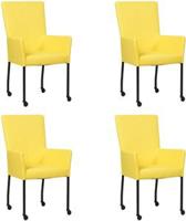 Set van 4 Felgele leren moderne eetkamerstoelen Deal - met armleuning poot vierkant zwart met wiel - Hermes Leer Yellow (felgeel leer) - thumbnail
