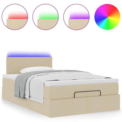 Ottoman bed met matras en LED's 160x200cm stof crèmekleurig