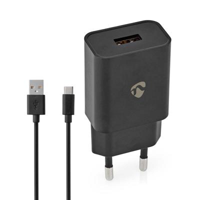 Thuislader | 2,4 A | Losse Kabel | USB-C | Zwart Thuislader | 2,4 A | Losse Kabel | USB-C | Zwart