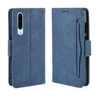 Portemonnee stijl huid voelen kalf patroon lederen draagtas voor Huawei P30 met aparte kaartsleuf (blauw) - thumbnail