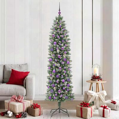 VidaXL Kunstmatige slanke kerstboom met 300 led groen en wit 210 cm