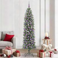 VidaXL Kunstmatige slanke kerstboom met 300 led groen en wit 210 cm - thumbnail