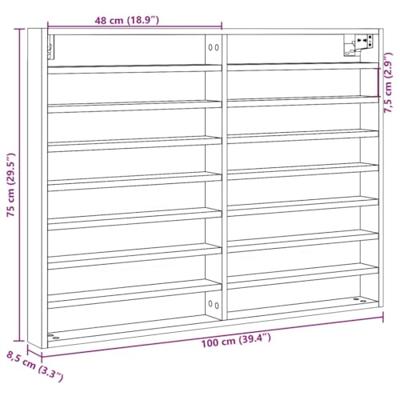 Vitrinekast 100x8,5x75 cm bewerkt hout gerookt eikenkleurig