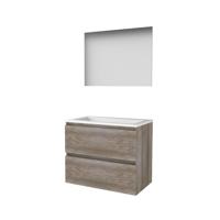 Basic-Line Ultimate 46 Badkamermeubelset - 80 x 46 cm - Greeploos - 2 Lades - Acryl Wastafel - Zonder Kraangat - Spiegel met Indirecte LED Verlichting - Scotch Oak - thumbnail