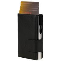 Juscha JU-962201 Pasjeshouder Clicksafe RFID Nappaleer ZW/ZI 8 Pasjes Met Opbergvak Voor Muntgeld - thumbnail