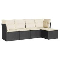 5-delige Loungeset met kussens poly rattan zwart - thumbnail