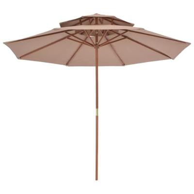 Xl Dubbeldekker parasol met houten paal 270 cm taupe