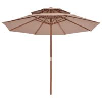 Xl Dubbeldekker parasol met houten paal 270 cm taupe - thumbnail