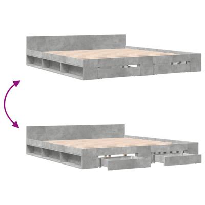 Bedframe met lades bewerkt hout betongrijs 200x200 cm