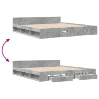 Bedframe met lades bewerkt hout betongrijs 200x200 cm - thumbnail