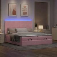 Ottoman bed met matrassen en LED's 160x200cm fluweel roze - thumbnail