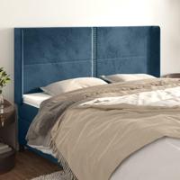 Hoofdbord met randen 203x16x118/128 cm fluweel donkerblauw - thumbnail