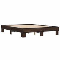 Bedframe bewerkt hout metaal bruin eikenkleur 150x200 cm - thumbnail