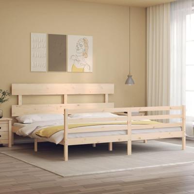 Bedframe met hoofdbord massief hout 200x200 cm
