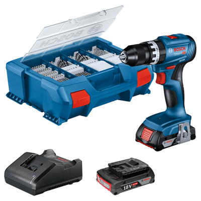 Bosch Professional GSR 18V-45 Accu schroefboormachine 18V 2.0Ah + 82-delige accessoireset - 06019K3306
