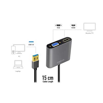 LogiLink UA0234 USB / VGA / HDMI Adapter [1x USB 3.2 Gen 1 stekker A (USB 3.0) - 1x VGA-bus, HDMI-bus] Zwart 10.00 cm