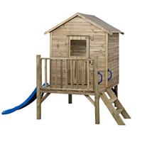 SwingKing Camilla houten speelhuisje met glijbaan naturel/rood - thumbnail