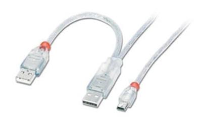 LINDY 31785 - USB 2.0 Dual Power Y-kabel - 2 x Type A Mannelijk naar Type Mini-B Plug - 2m