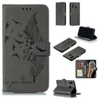 Feather patroon Litchi textuur horizontale Flip lederen draagtas met portemonnee & houder & kaartsleuven voor Galaxy M20 (grijs) - thumbnail
