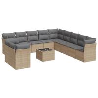 12-delige Loungeset met kussens poly rattan beige - thumbnail