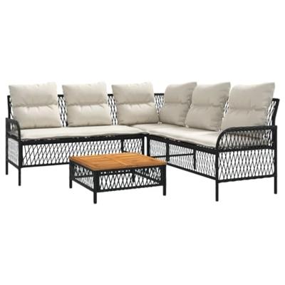 2-delige Loungeset met kussens poly rattan zwart 2-delige Loungeset met kussens poly rattan zwart
