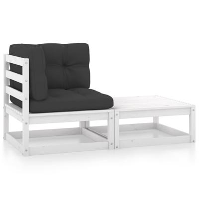 2-delige Loungeset met kussens massief grenenhout wit 2-delige Loungeset met kussens massief grenenhout wit