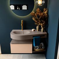 MONDIAZ RIVA 100cm badmeubel onderkast / planchet kleur Rosee met 1 lade. Wastafel DULCET links 1 kraangat kleur Smoke. - thumbnail