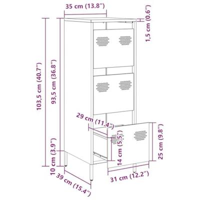 Hoge kast 39x35x103,5 cm staal antracietkleurig
