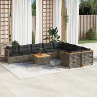 10-delige Loungeset met kussens poly rattan grijs - thumbnail