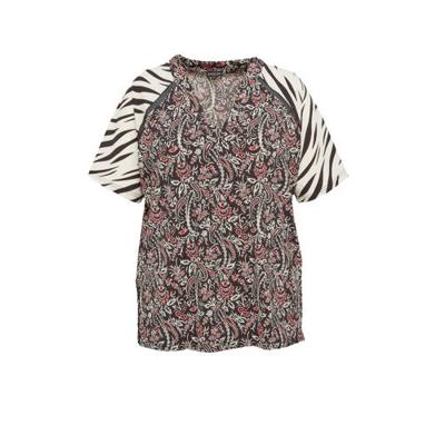 Exxcellent top Maud met all over print en mesh roodbruin/ecru/oudroze Exxcellent top Maud met all over print en mesh roodbruin/ecru/oudroze