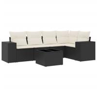 6-delige Loungeset met kussens poly rattan zwart - thumbnail
