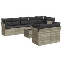 9-delige Loungeset met kussens poly rattan lichtgrijs - thumbnail