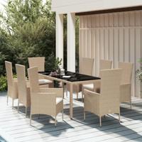 9-delige Tuinset met kussens poly rattan beige - thumbnail