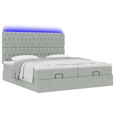 Ottoman bed met matrassen en LED's 200x200cm fluweel lichtgrijs