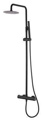 Regendouche set Wiesbaden Black 304 | Opbouw | Thermostaatkraan | 2-weg | Rond | Zwart mat