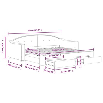 Slaapbank met onderschuifbed en lades 90x200 cm stof lichtgrijs