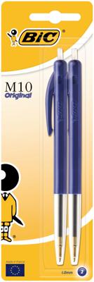 Bic balpen M10 Clic, medium punt, blauw, blister van 2 stuks