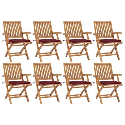 Tuinstoelen 8 st inklapbaar met kussens massief teakhout