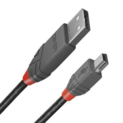 LINDY 36723 USB-kabel USB 2.0 USB-A stekker, USB-mini-B stekker 2.00 m Zwart, Grijs Vergulde steekcontacten