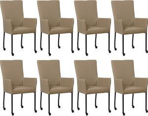 Set van 8 Taupe leren moderne eetkamerstoelen Deal - met armleuning poot vierkant zwart met wiel - Toledo Leer Mocca (taupe leer) Set van 8 Taupe leren moderne eetkamerstoelen Deal - met armleuning poot vierkant zwart met wiel - Toledo Leer Mocca (taupe leer)