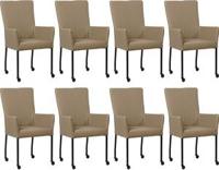Set van 8 Taupe leren moderne eetkamerstoelen Deal - met armleuning poot vierkant zwart met wiel - Toledo Leer Mocca (taupe leer) - thumbnail