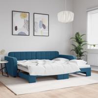 Slaapbank met onderschuifbed 90x200 cm fluweel blauw - thumbnail